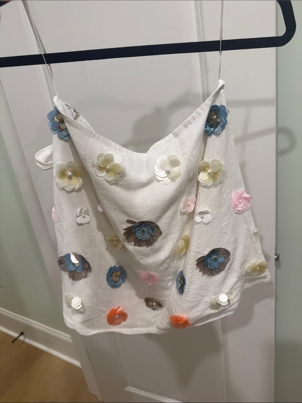 ASOS White Mini Skirt with Multicolor Floral Appliqués - Picture 2 of 4